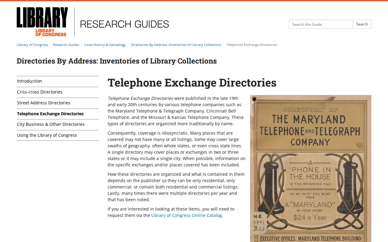 Englewood city directory telephone-exchange research at the Library of Congress