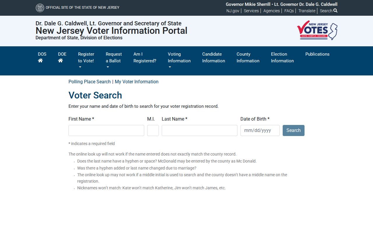 Englewood resident lookup through the New Jersey Voter Search